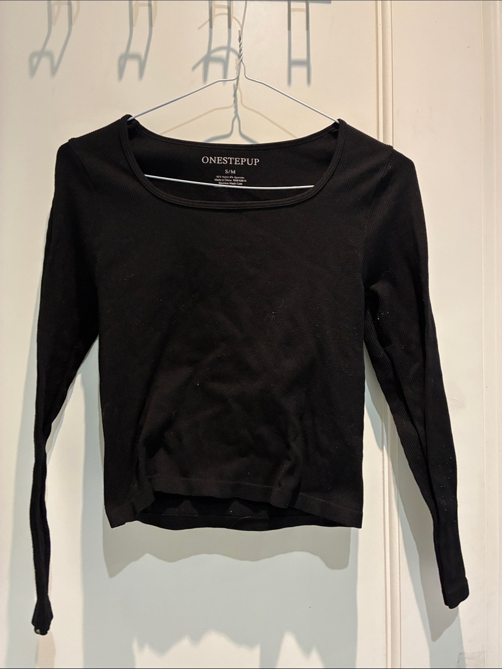 ONESTE PUP Black Ribbed Long-Sleeve Scoop Neck Top